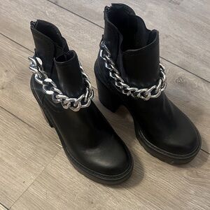 Madden Girl Black Heeled Boots with Silver Chain